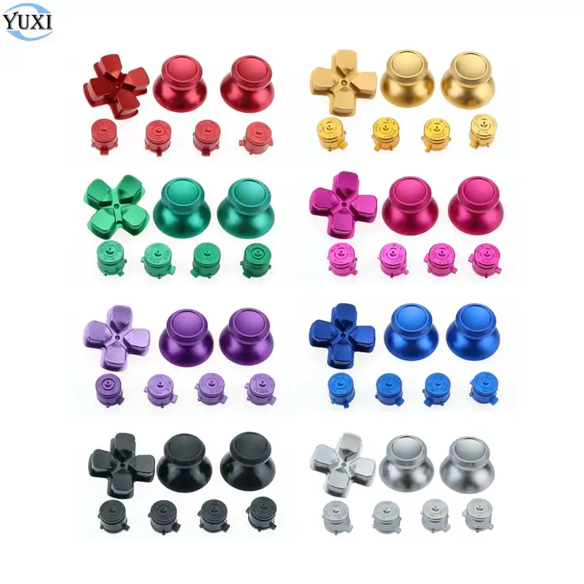 

YuXi Metal 3D Analog Joystick Stick Grip Caps + Action D-Pad Buttons + ABXY Bullet Buttons for Sony PS4 Gamepad Controller