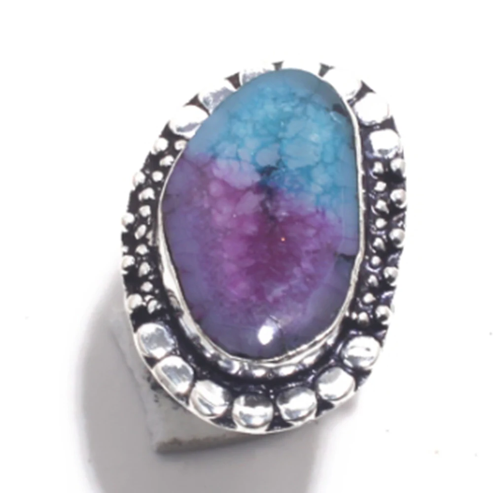Подлинное Радужное солнечное кварцевое кольцо серебряное покрытие над медью