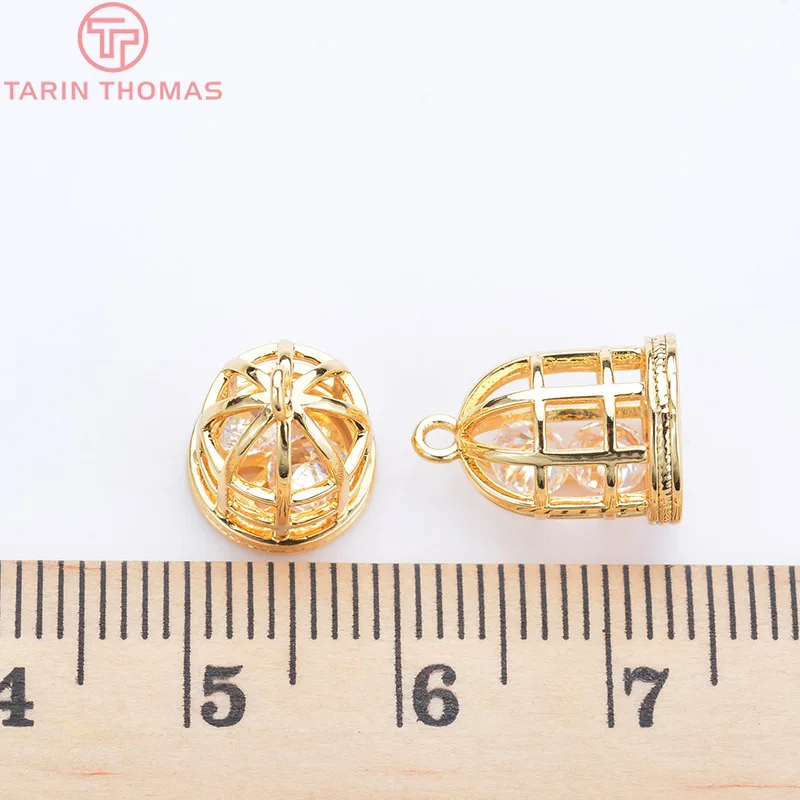 Латунные подвески в виде птичьей клетки с цирконом 6 шт. 12 Х9 мм 24 кар золотистого