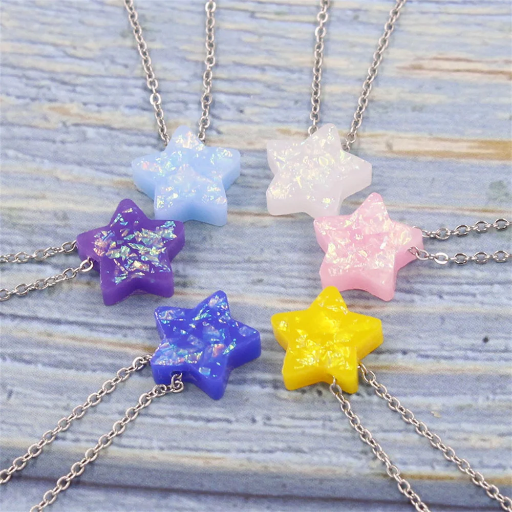 

Christmas Bijoux Femme Opal Star Pendant Necklace For Women Stainless Steel Chain Gold Necklaces Choker Vintage One Piece