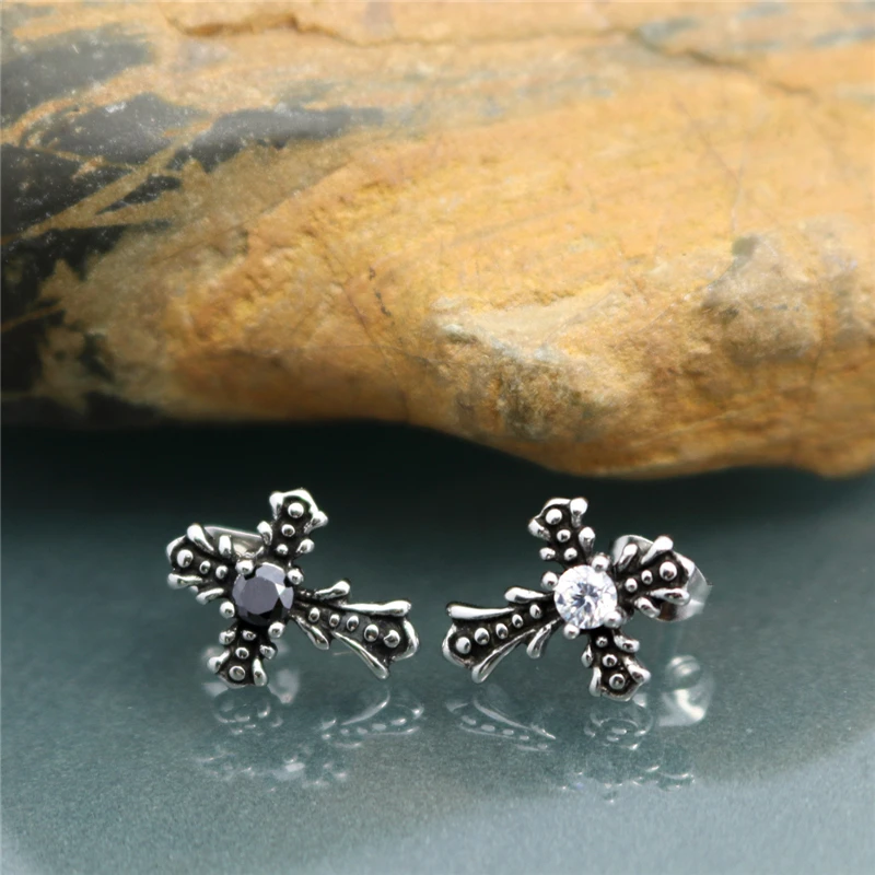 

Vintage Cross Stud Earrings With Cubic Zirconia Simple Style Stainless Steel Eardrop For Women Wholesale Bulk Hip Hop Jewelry
