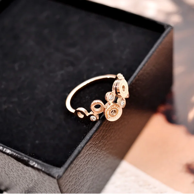 

YUN RUO Mosaic Zircon Roman Numerals Ring Rose Gold Color Woman Gift Fashion 316 L Titanium Steel Stainless Jewelry Never Fade