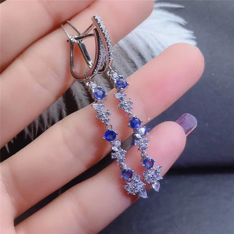 Silver 925 Jewelry Earrings nature Sapphire Siver Ear Jewelry blue Color Party Dating Gift Wholesale