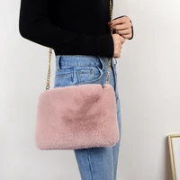 2021 faux fur winter women shoulder crossbody bag fashion square shaped bag female chain winter warm messenger bag plush handbag