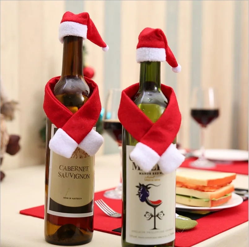 

Christmas Wine Bottle Cover Christmas Decorations Kitchen Tableware Fork Knife 2021 Navidad Noel Xmas Gift Table Decorations