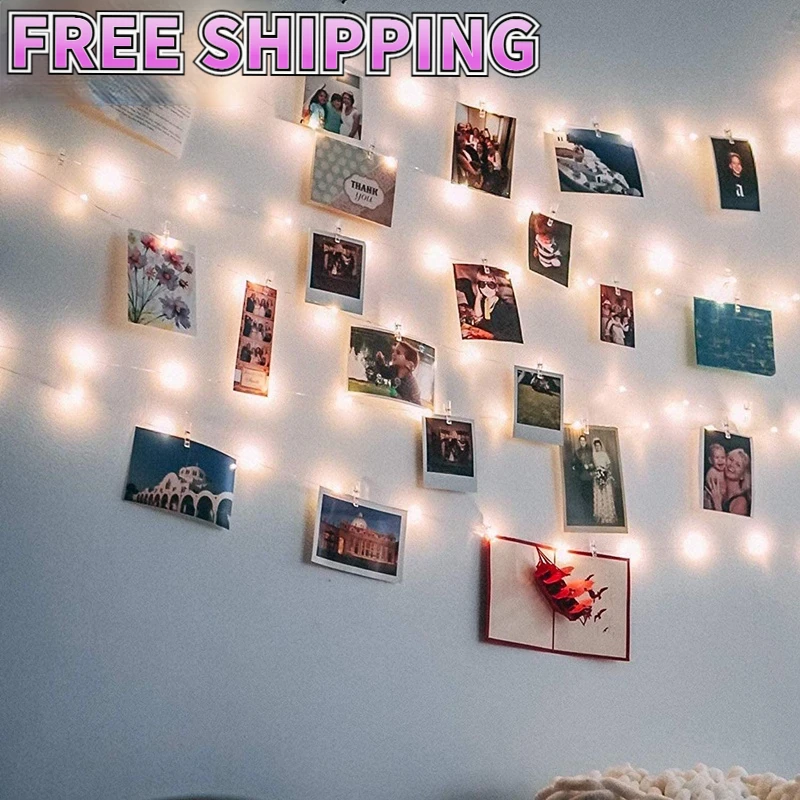 

Светодиодная гирлянда с зажимом для фотографий, на батарейках