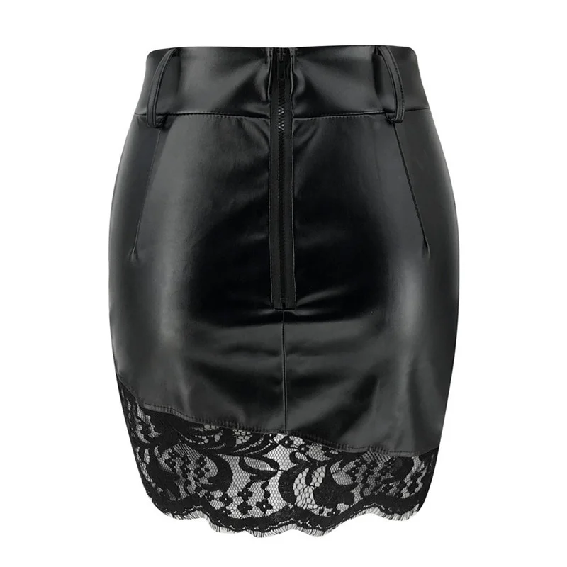 Новинка 2020 элегантные юбки из искусственной кожи Лоскутная кружевная Женская