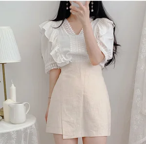 Блузка Женская Весенняя, однотонная, большого размера, с коротким рукавом