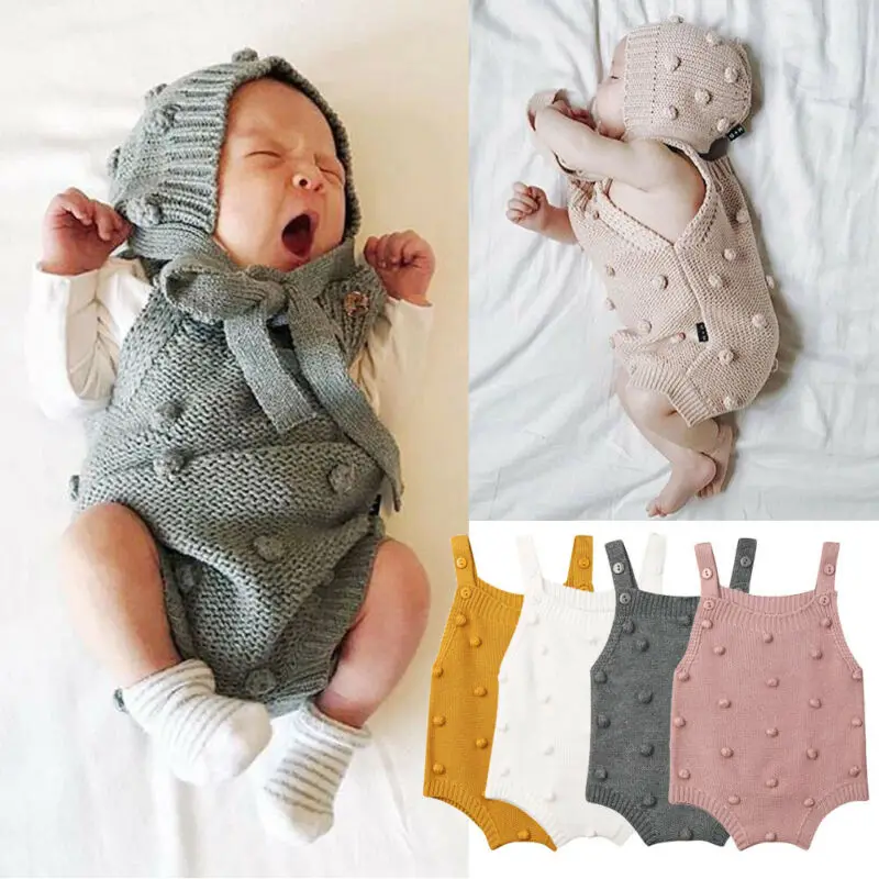 

2020 Kids Knitted Romper Newborn Infant Baby Boy Girl sleeveless Solid Sweater Jumpsuit Knitted Clothes summer One-Piece Outfit