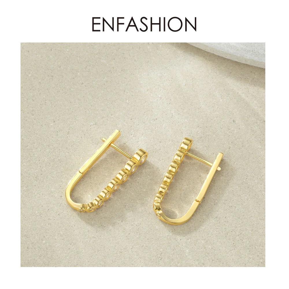 ENFASHION, Кристальные простые серьги-кольца для женщин, маленький золотого цвета, u-образные циркониевые обручи, серьги, модные ювелирные изделия Oorbellen E191100