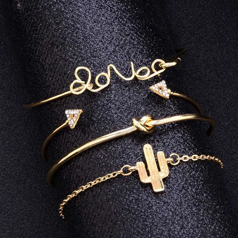 4 шт./компл. Изысканный Простой Узел Любовь золото браслет для открытия набор