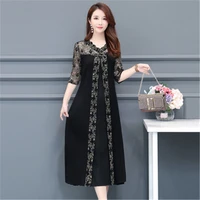 new womens long dresses spring summer fashion ladies dress lace hollow out female dress half sleeve pattern women dress n12