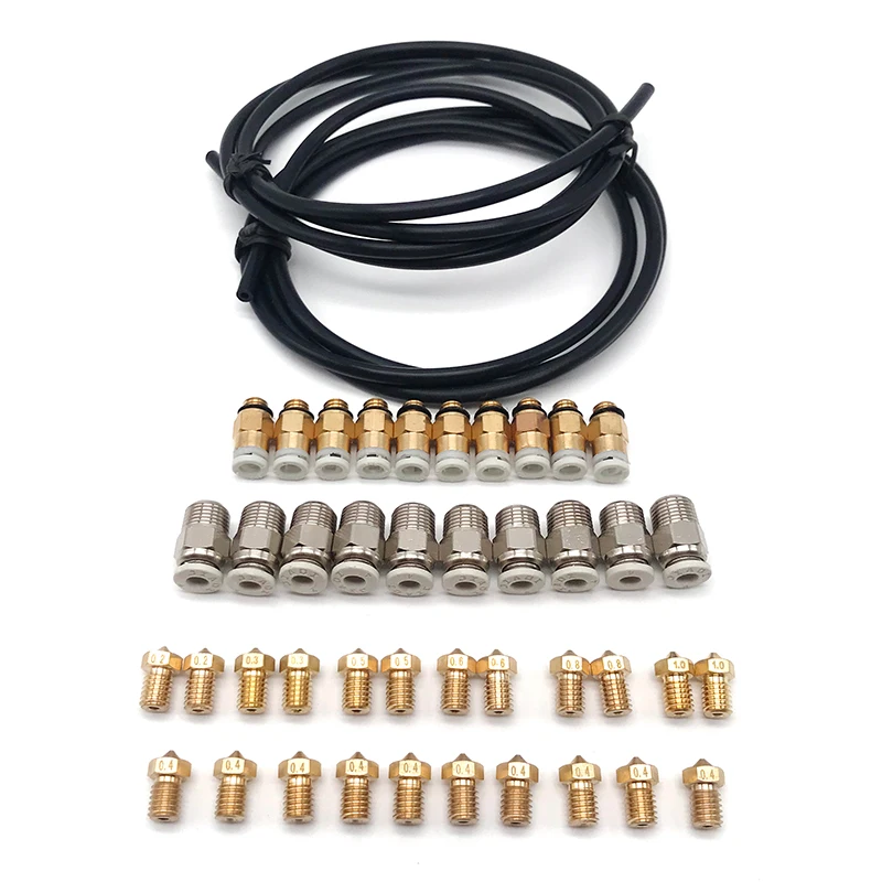 PTFE Боуден трубка 2 мм x 4 с пневматическим разъемом + Насадка Экструдер печатающая