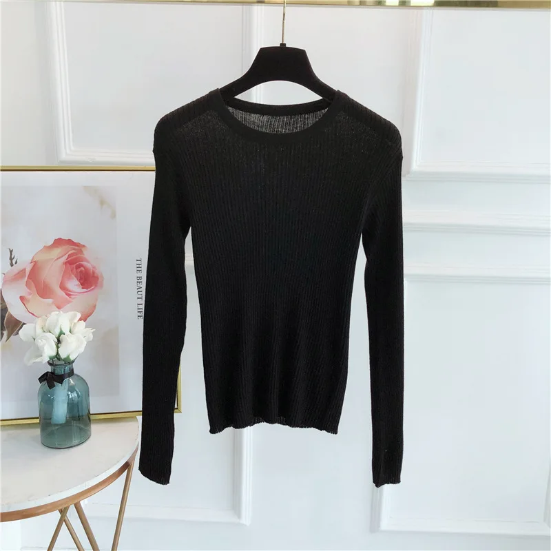 

Simple Style Basic round Neck Thread Base Shirt Thin Wool Blended Long-Sleeve Knitwear Pullover Women long sleeve