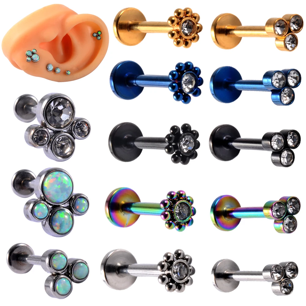 

Серьга для пирсинга из титана и стали G23, кольцо с опалом для козелка уха, спиральный для хряща, с фианитами, драгоценный камень, мочка уха, гу...