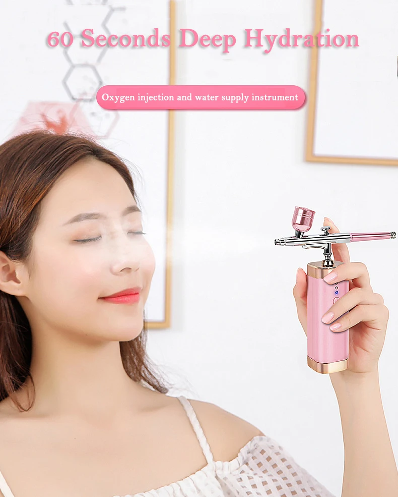 Satin Al Yüz Püskürtücü Airbrush Taşınabilir Ev şarj Edilebilir Yüz Nano Sis Sis Püskürtme Oksijen Nem Enjeksiyon Hava Kompresörü Kiti