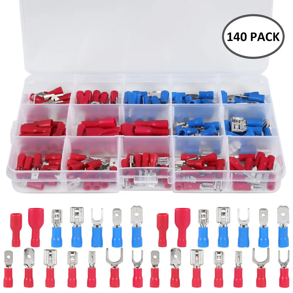 140 шт Ассорти полностью изолированные клеммы соединители Ассортимент Комплект