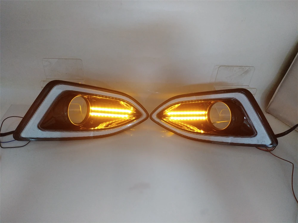 Car flashing 2Pcs LED DRL For Ford Edge 2015 2016 2017 2018 Daytime Running Light with Yellow siganl Fog Lamp cover | Автомобили и