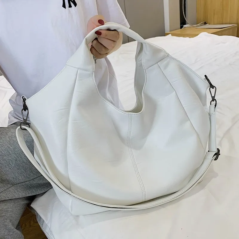 

Unique Design White Shoulder Bag Luxury Women Big Shopper Tote Bags Large Capacity Hobos Bag Lady Soft Leather Messenger Handbag