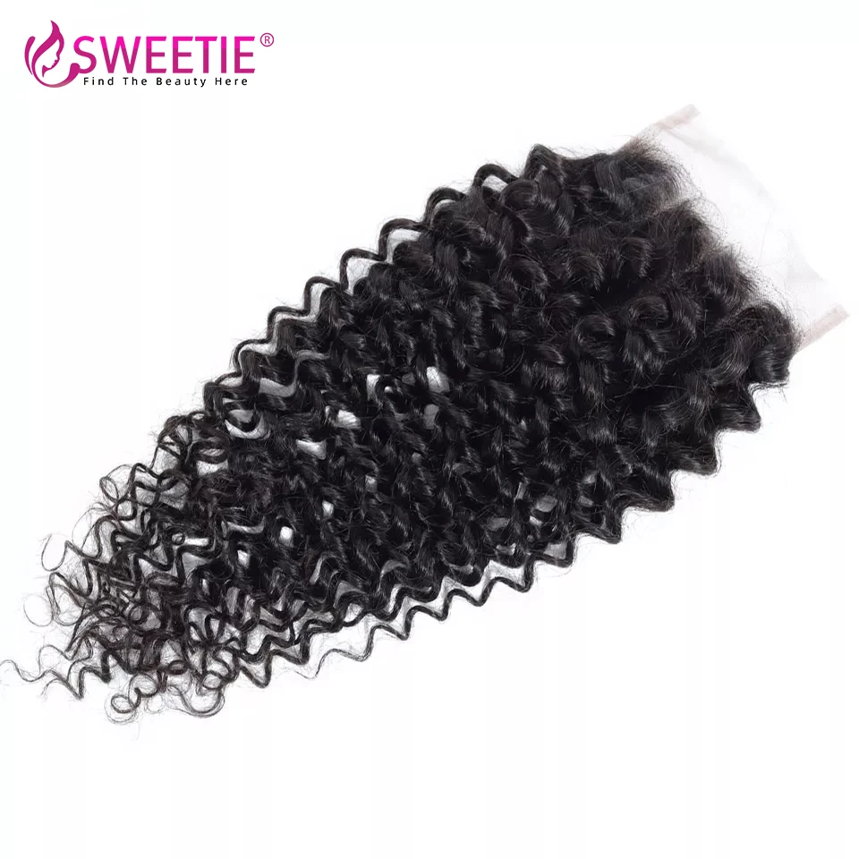 Sweetie Afro Kinky Curly Bundles With Closure 3 Bundle Human Hair Bundle Remy Brazilian Hair Weave Bundles With Lace Closure