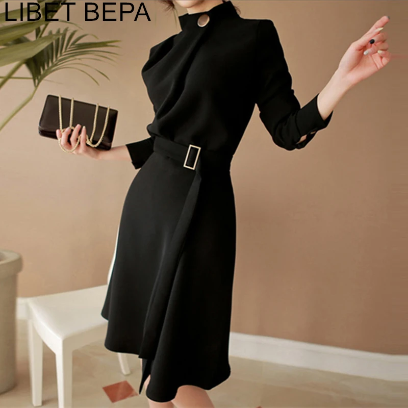 Новинка 2019 года Осеннее женское платье винтажное элегантное с ассиметричным