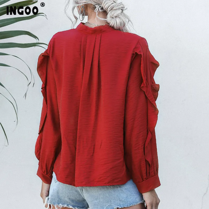 INGOO элегантная шифоновая блузка с бантом и оборками Повседневная винтажная