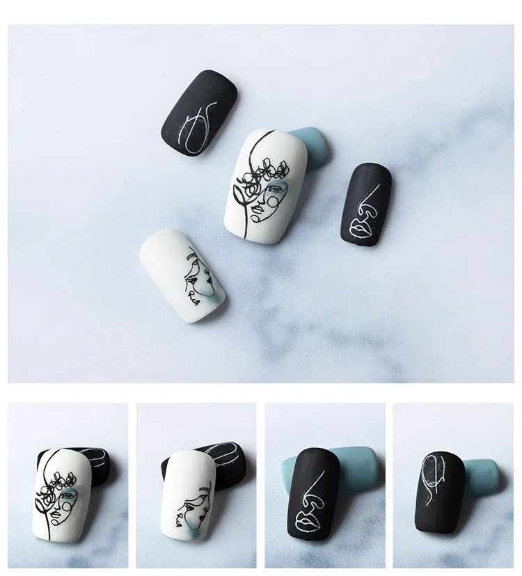 2020 Новые Стикеры 3D на ногти Nail Art в богемном стиле черного цвета с надписью и