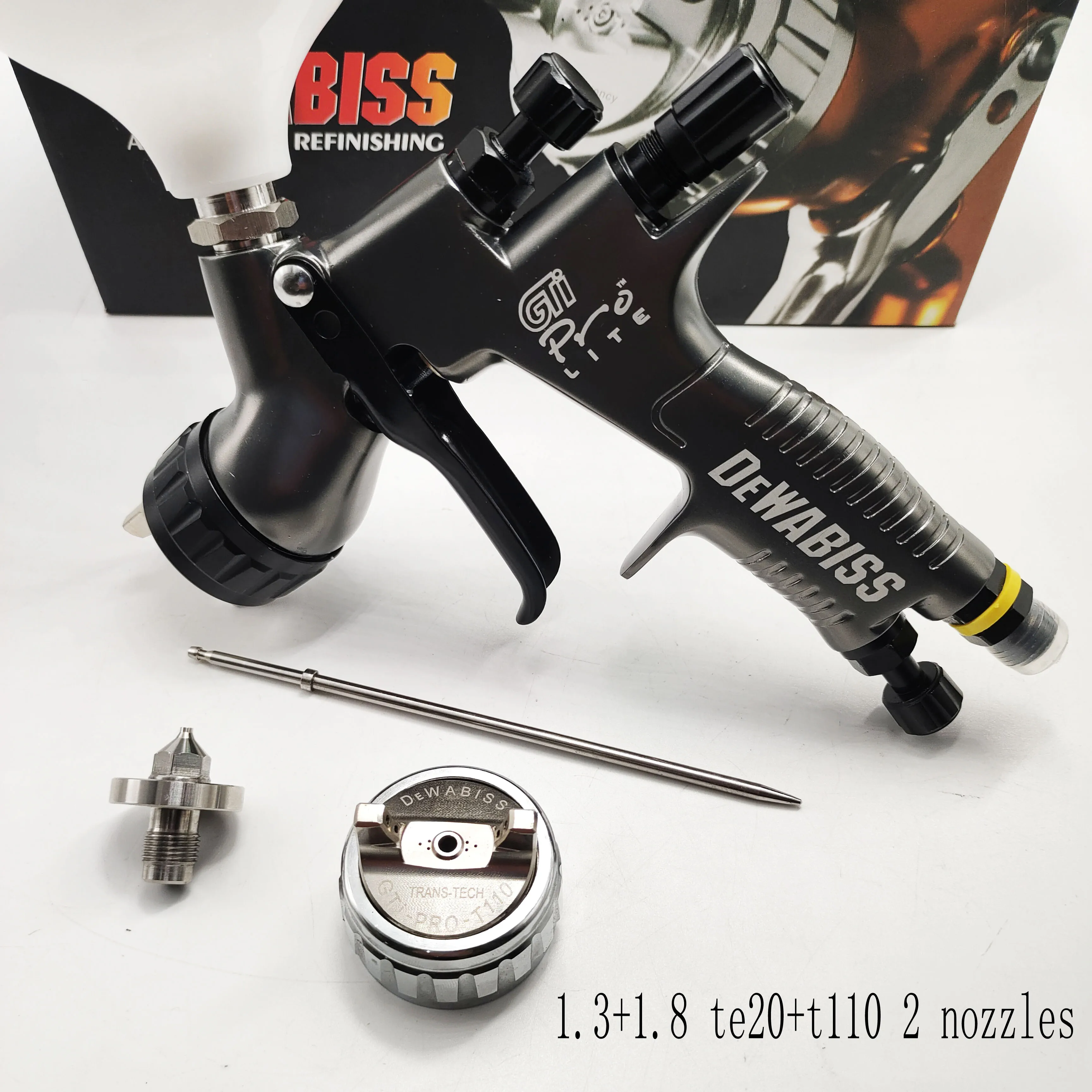 GTI pro spray gun 1.3+1.8 te20+t110 2 Nozzles dewabiss car painting tool high Atomization air paint sprayer airbrush gun