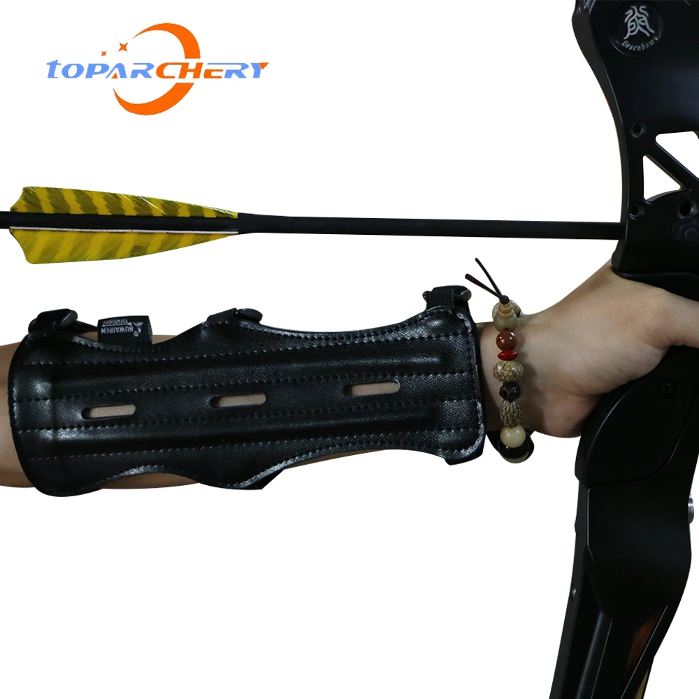 

Leather 3 Strap Target Archery Arm Guard Safety Protection Gear Outdoor Hunting Archery Arrow safe Strap Armband High Quality