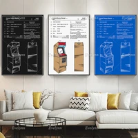 arcade game patent vintage poster colour blueprint or black and white home decor canvas wall art prints unique gift