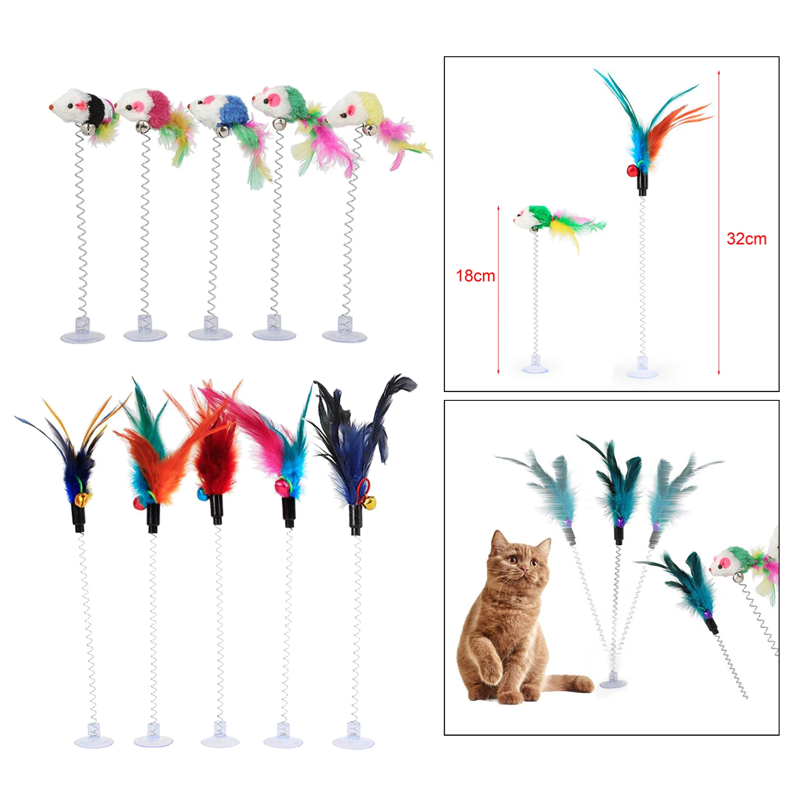 

5x Cat Toys Feather Mice Shape Bottom Sucker Elastic Toy Pet Supplies Decor