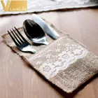 100 шт Мешковина кружева мешочек для столовых приборов Свадебная посуда сумка вечерние 4 