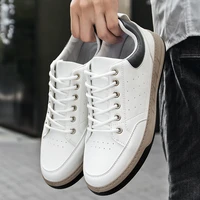 lala ikai student fashion trend all match leather casual shoes mens solid color casual round toe flat heel lace up sneakers