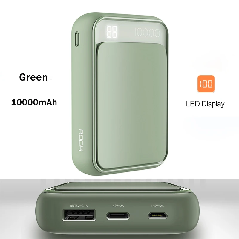 P63 Green Рок Led mi ni Мощность Bank 10000 mAh Портативный внешний Батарея тонкий повербанк для iPhone X 8 7 6 samsung S8 S9 Xiaomi mi Мощность банк - Цвет: P63 Green