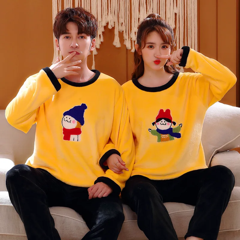 Женская пижама теплый зимний пижамный комплект с длинным рукавом фланелевый