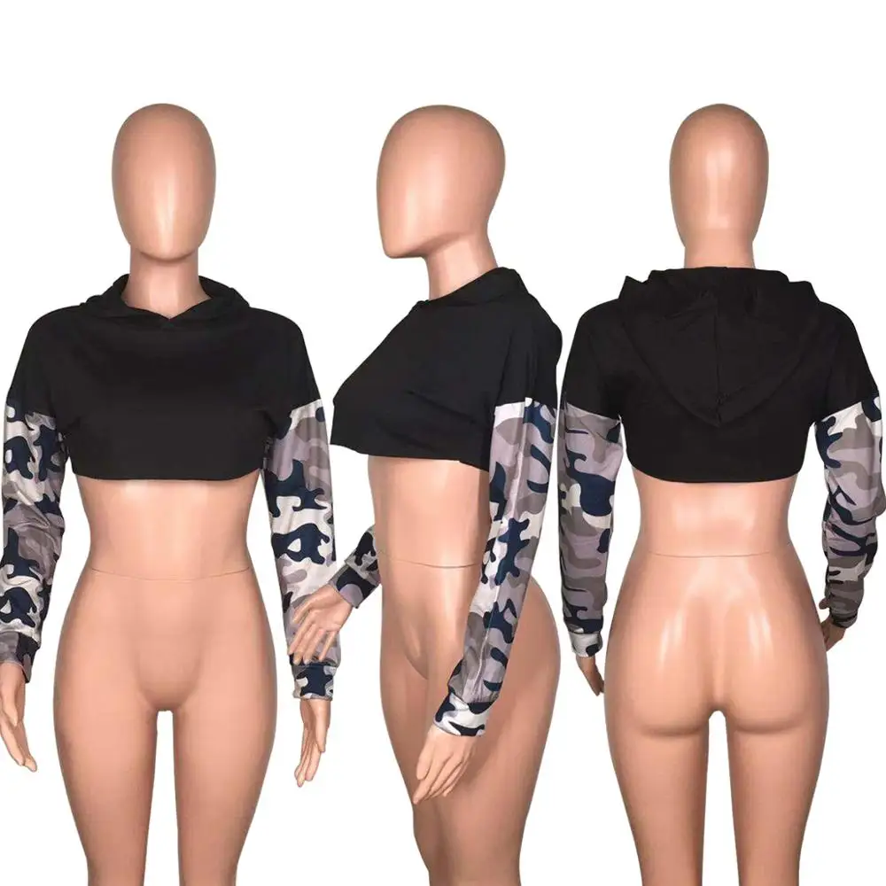 Повседневные короткие толстовки свитшот камуфляжный цвет укороченные топы в