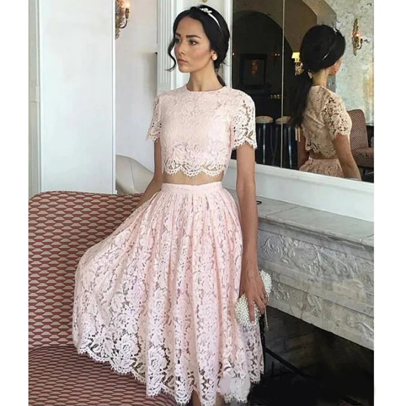 

Real picture african Styles Arabic short homecoming Dresses two pieces full lace Formal Dresses for Party Evening Gowns cheap