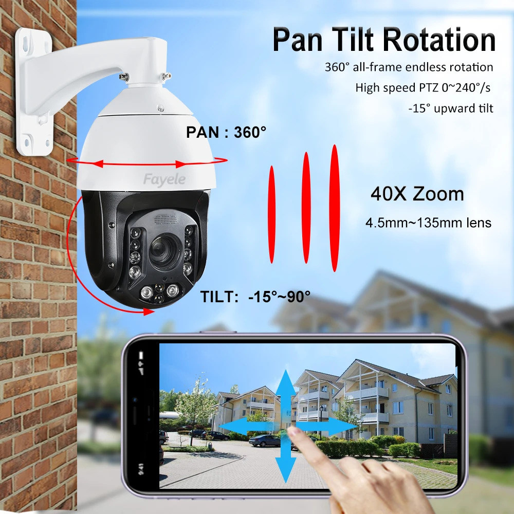 Купольная IP-камера POE 5MP с автослежением 36X оптический зум 40X Starlight ИК 300 м H.265 P2P IP66
