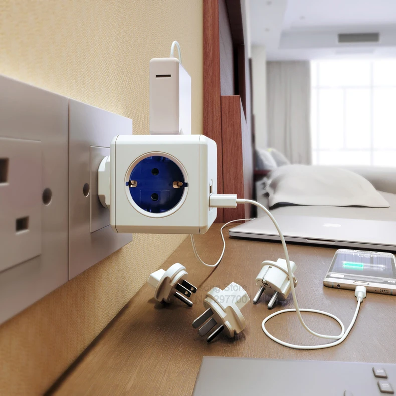 Allocacoc power Cube EU Plug 4 розетки 2 usb порта адаптер для путешествий удлинитель для полосы питания умный дом мультикоммутируемая розетка синий