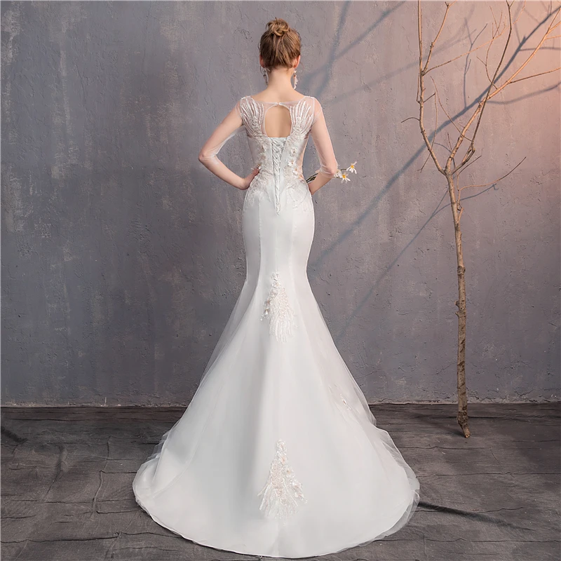OPZC free shipping real photo 2020 new style O neck Elegant beautiful Lace wedding dress for Vestido de noiva Mermaid we | Свадьбы и
