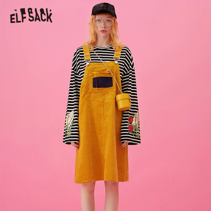Женское платье с карманами ELFSACK желтое повседневное короткое в Корейском стиле