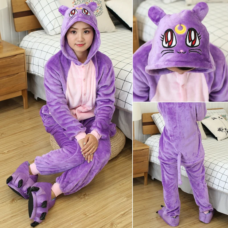 Зимняя Пижама с единорогом Kigurumi Ститч животными ползунки панда для женщин и
