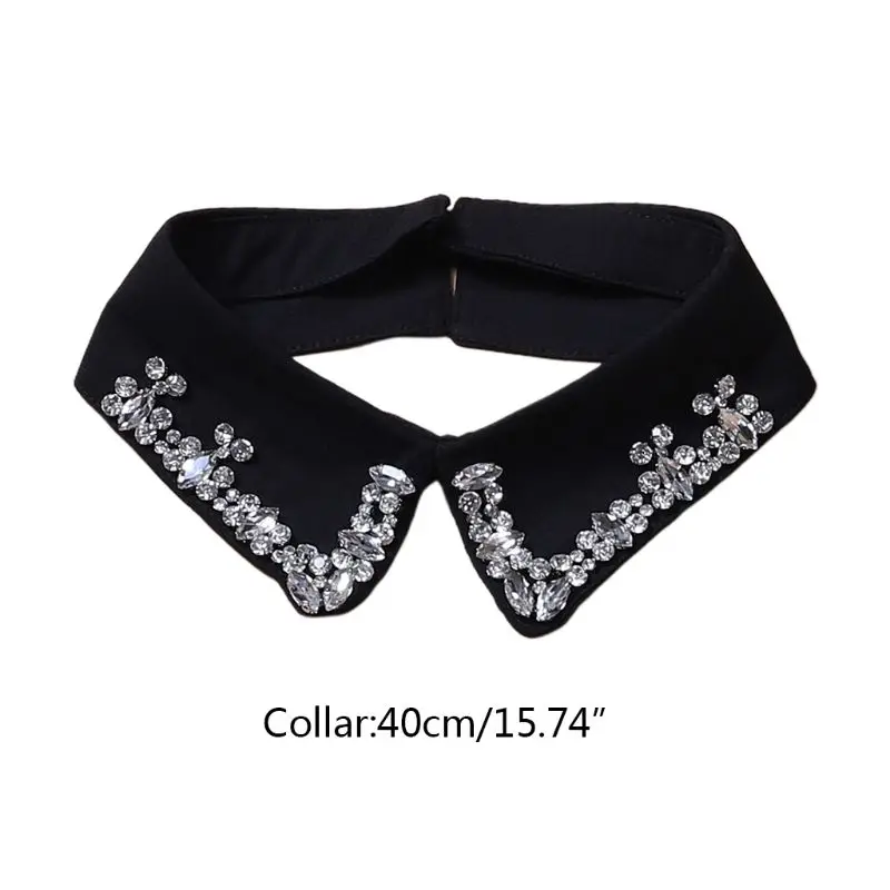

Women Glass Diamond Decorative Fake Collar Black Color Detachable Lapel Necklace