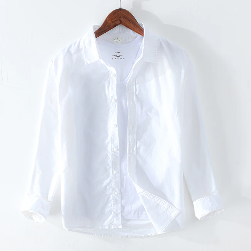 

100%Cotton Long Sleeve Shirt for Men Summer New Breathable Casual Tops Male Classic Solid Color Turn-down Collar Clothes