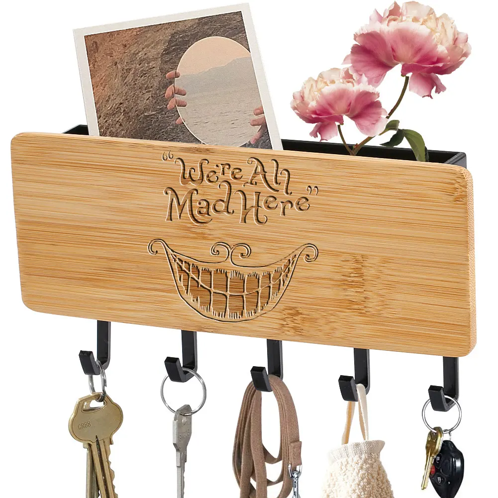

Fashion Key Holder 5 Hooks Happy Smile Design Practical Wooden Storage Racks Home Decorative Hook Up Customizable-Engraved-Logo