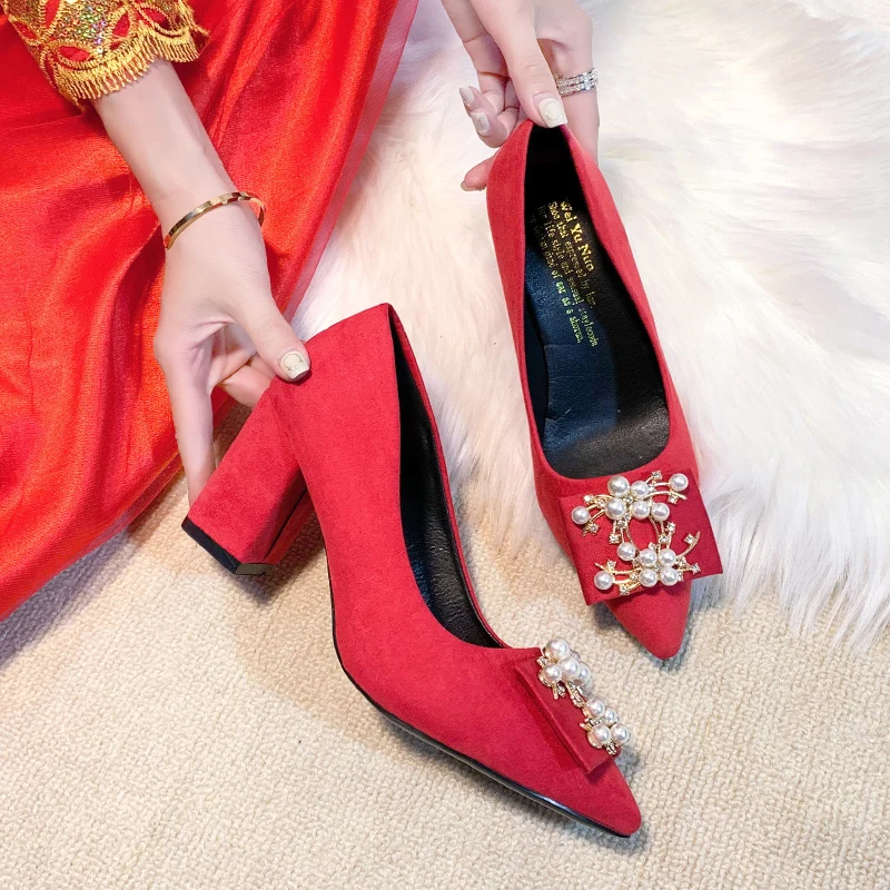 Свадебные туфли для невесты Заостренные Квадратные каблуки Высокий тонкий