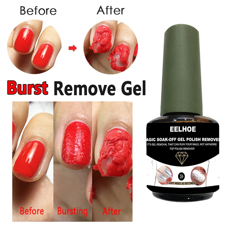 

EELHOE 15ml Nail Gel Polish Remover Magic Remover Healthy Fast Soak Off Gel Nail Polish UV Base Top Coat Burst Glue TSLM2