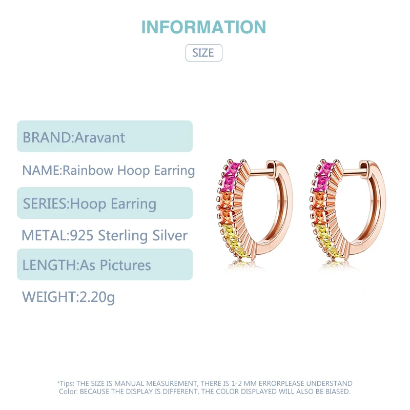 Серьги-кольца из розового золота с радужным цирконием 925 пробы для женщин модные