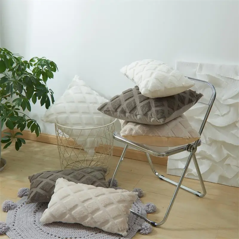 

Decorative Throw Pillow Cover Plush Soft Cozy Sofa Cushion Covers For Living Room Rhombus Geometric Pillowcase For Office Home