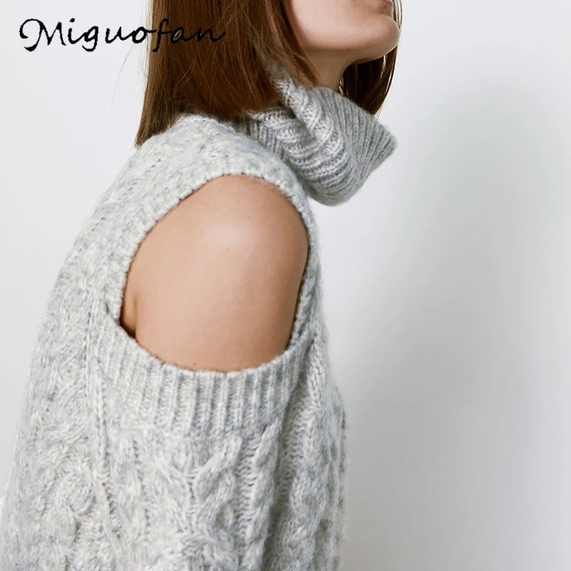 Winter Women Sweaters and Pullovers Hollow Out Shoulder White knitted ladies sweaters Vestidos Vintage Pull femme Sweater | Женская